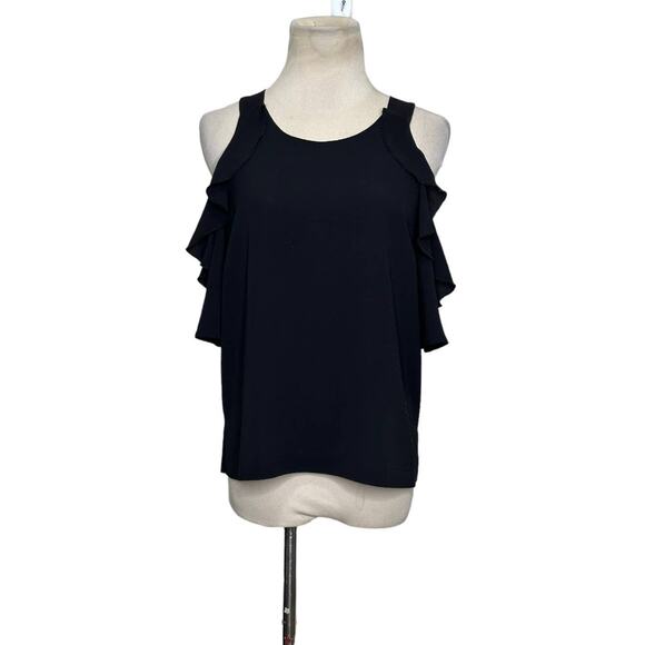 Charlotte Russe black cold shoulder ruffle sleeves blouse size small - Picture 10 of 11